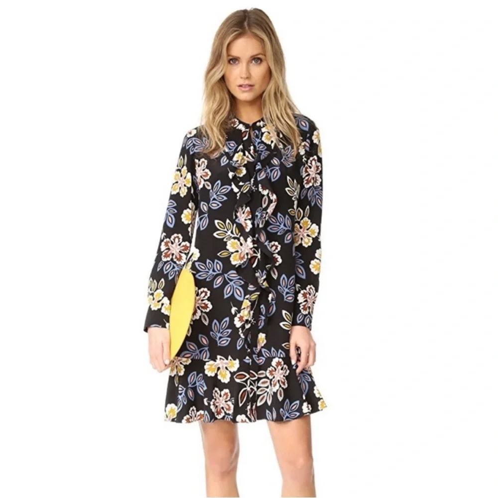 Tory Burch Jane Floral Silk Shirt Dress Black hopewell Print Size 6